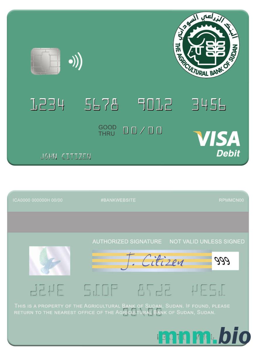 Sudan The Agricultural Bank of Sudan visa debet karta przykład w formacie PSD